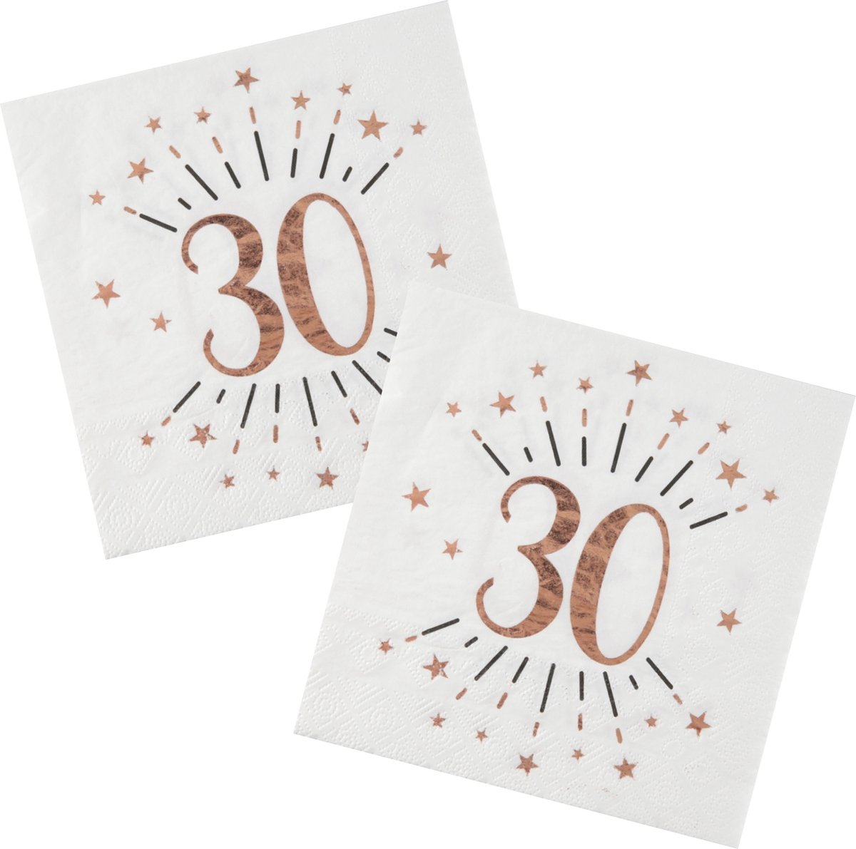 Verjaardag feest servetten leeftijd - 20x - 30 jaar - rose goud - 33 x 33 cm