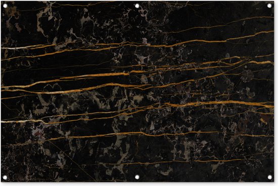 Poster de jardin Marbre - Zwart - Or - Veine - 130x80 cm - Décoration murale Extérieur - Poster de jardin - Toile de jardin - Poster de clôture - Tableau de jardin