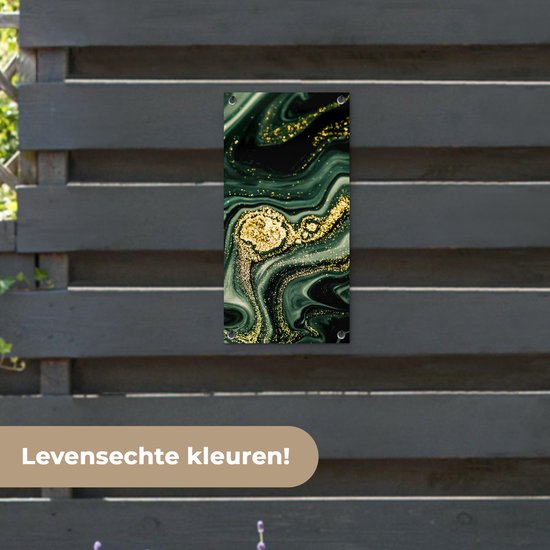 Poster jardin Goud - Glitter - Pailleté - Vert - Aspect marbre - Luxe - 30x60 cm - Toile jardin - Poster extérieur