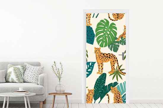 Sticker de porte Jungle - Léopard - Plantes - Motif - Meiden - Garçons - 90x205 cm - Poster de porte