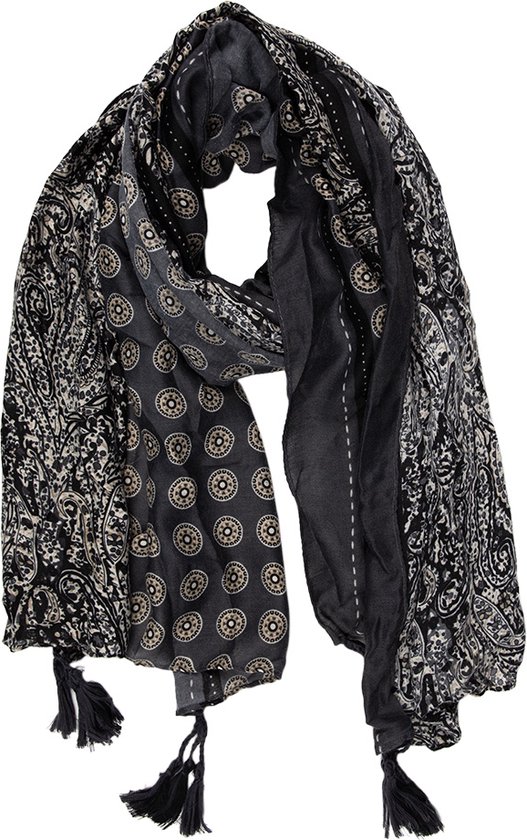 Juleeze Sjaal Dames Print 90x180 cm Zwart Grijs Shawl Dames