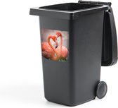 Container sticker Flamingo  - Flamingo's die met hun nek een hart vormen Klikosticker - 40x40 cm - kliko sticker - weerbestendige containersticker