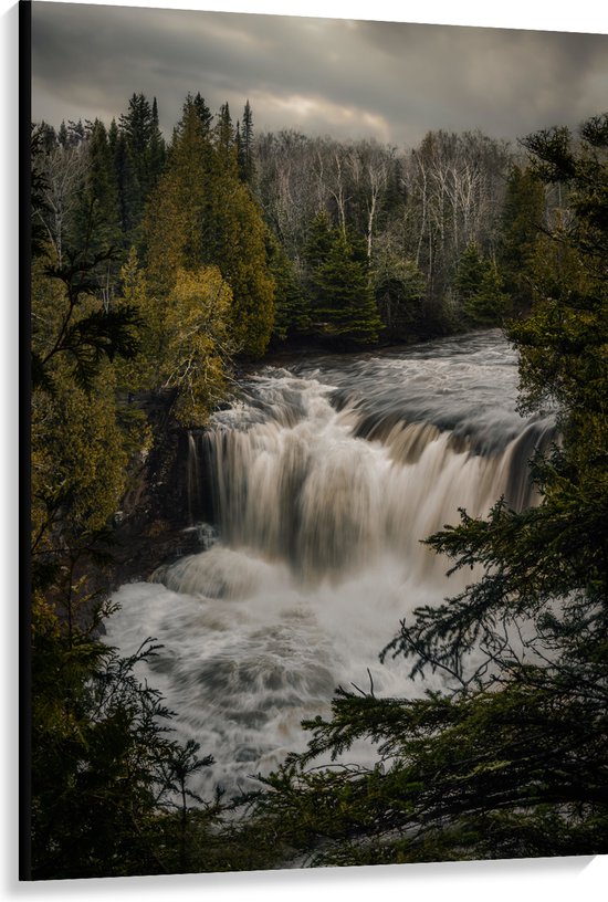 Canvas - Waterval - Water - Bomen - Bossen - Kleuren - 100x150 cm Foto op Canvas Schilderij (Wanddecoratie op Canvas)