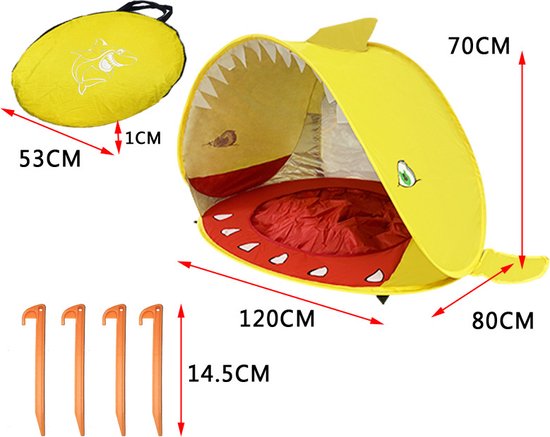 RAMBUX® - Strandtent - Zwembad - Haai Geel - Pop Up Tent - UV en Wind Werend - Zwembad Baby - Windscherm Speeltent