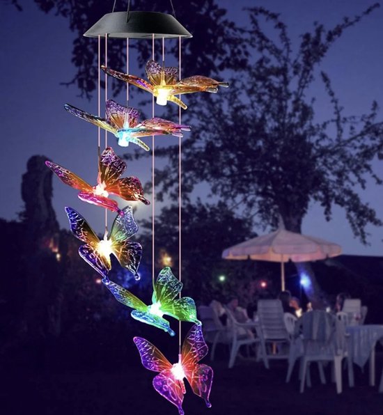 Papillon Solar LED, Carillons éoliens solaires papillon éclairage de  jardin lampe à