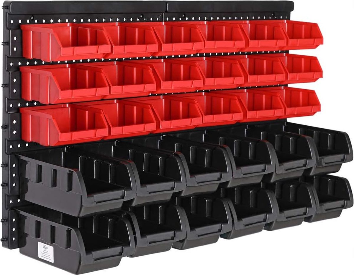 SimpleThing 90 stapelboxen rood met wandrek 80 x 80 cm | boxen magazijn wandplaten wandpaneel