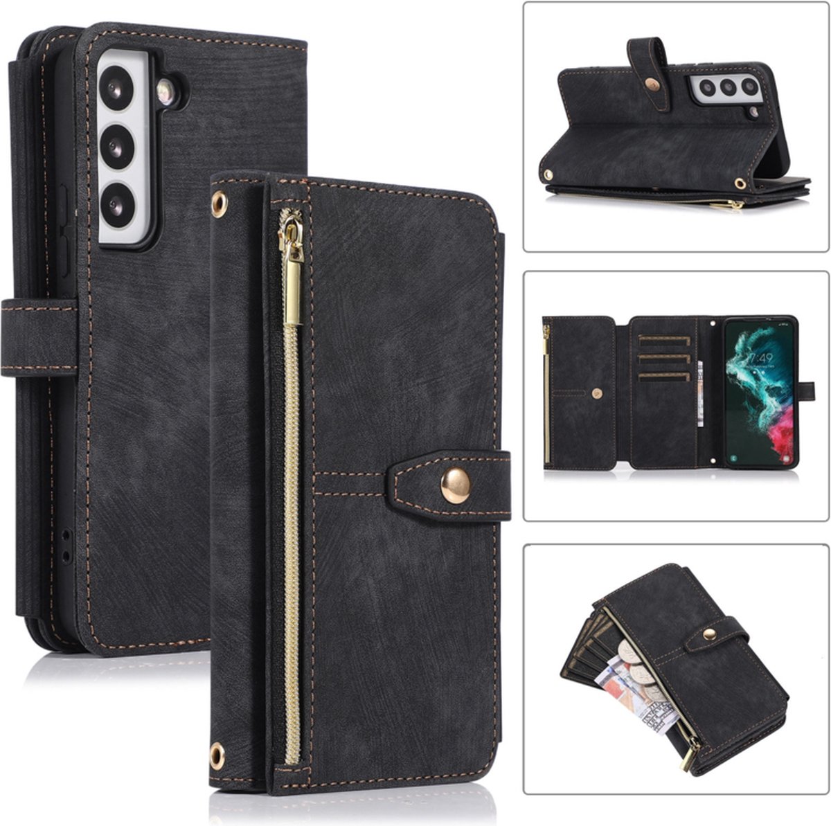 9 Pas - Wallet Etui Hoes geschikt voor Samsung Galaxy S23 - Zwart