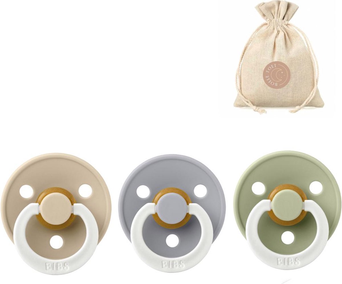 Goedkoopste BIBS fopspenen T2 speenzakje BolleToet - Glow in the dark vanilla, sage en cloud - 6-18 maanden