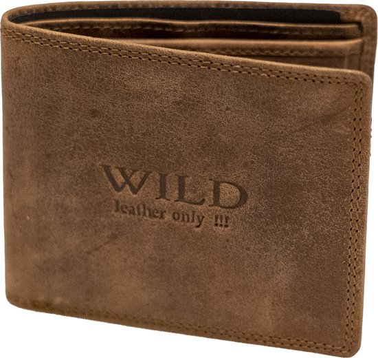 Wild Leather Only !!! Portemonnee Heren Hunter Leer Bruin - (WHRS-016-15) -11.5X2X9.5cm -