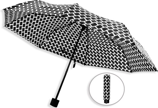 Chique Opvouwbare Paraplu met Handopening - Stenen Print Dessin - Ø 90 cm - Duurzaam Glasfiber Eindstuk Balein - Zwart Kunststof Handvat - Waterbestendig Polyester Doek - Inclusief Handige Foedraal