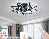 LED Bluetooth | 14 Lotus Plafondlamp | Zwart | Afstandsbediening | Smart lamp | Dimbaar Met App | Woonkamerlamp | Moderne lamp | Plafonniere