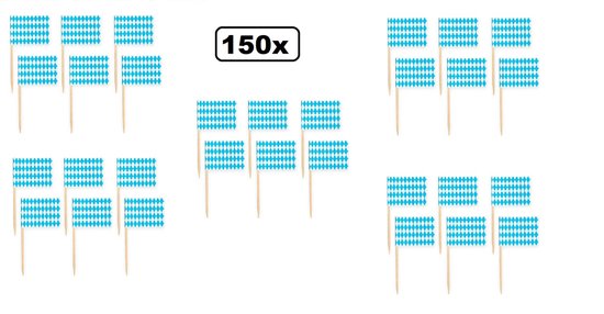 150x Cocktailprikker blauw/wit - Oktoberfest festival party bavaria fun winterfeest thema feest