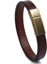 Sorprese armband - Smooth - armband heren - bruin - leer - 22,5 cm - RVS - cadeau - Model O