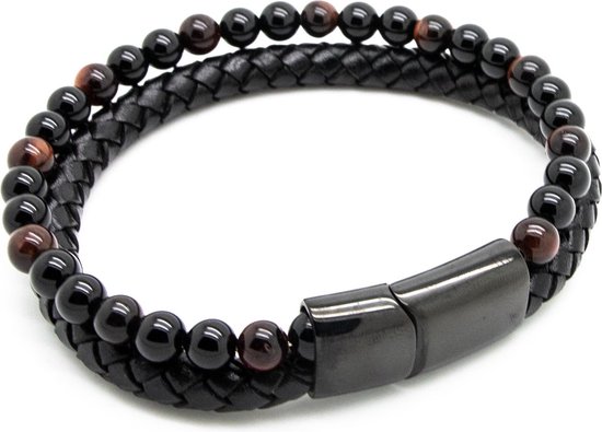 Sorprese armband - Exclusive - armband heren - Zwart Leer en - zwarte sluiting - cadeau - Model Q