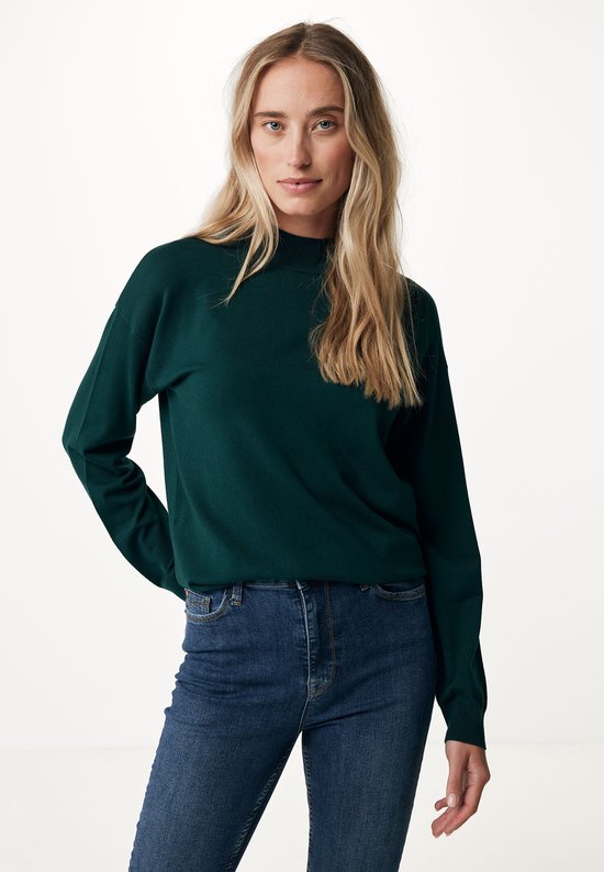 Mock Neck Trui With Dropped Shoulder Dames - Donker Groen - Maat XXL