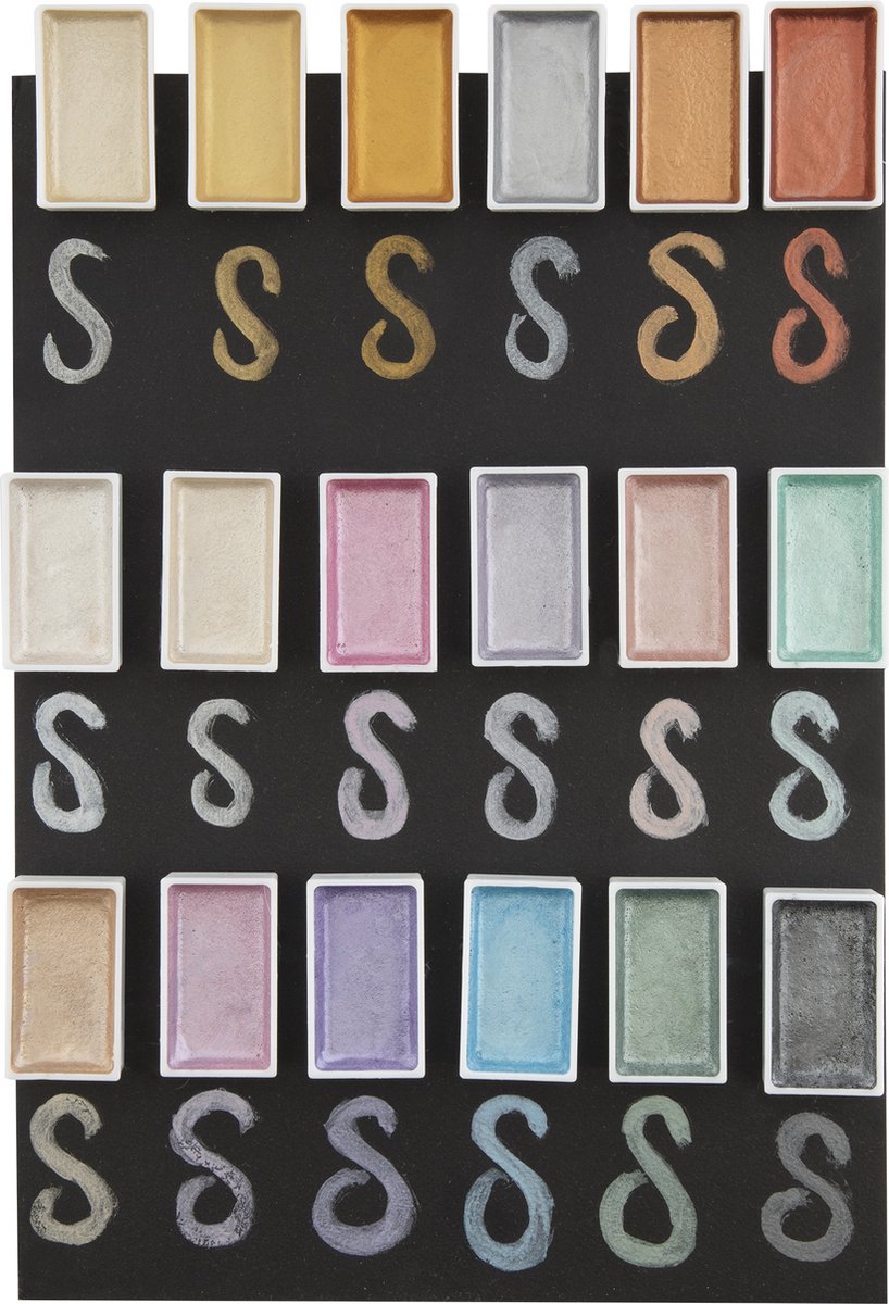 Aquarelverf Metallic - 18 Kleuren - Inclusief 3 Waterbrush - Perfect voor Kalligrafie, Brush Lettering, Illustraties - metallic aquarelverf — afbeelding 2