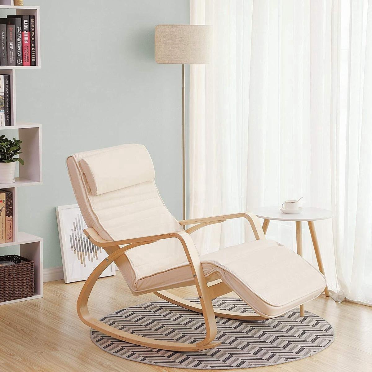Schommelstoel met Verstelbare Voetensteun - Naturel/ Beige - 67x115x91 cm (BxDxH) — afbeelding 9