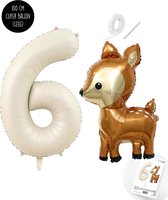Snoes - Set de ballons Bambi Basis Ballon numéroté XXL Crème Nude 6 - Cerf doux + Ballon numéroté 6 ans - Convient à l'hélium
