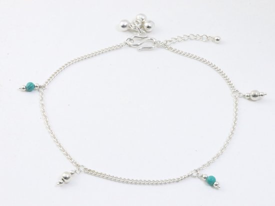 Bracelet de cheville en argent fin avec perles de turquoise