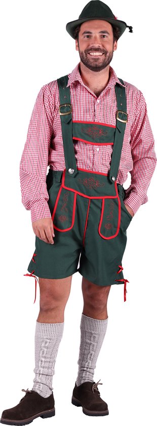 Oktoberfest Klaus lederhosen vert et chemise rouge-blanc - Taille M