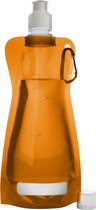 Waterfles/drinkfles/sportbidon opvouwbaar - oranje - kunststof - 420 ml - schroefdop - karabijnhaak