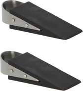 Esschert deurstopper/deurwig - 2x - rvs/rubber - zwart - anti-slip - 12 x 5 x 3 cm
