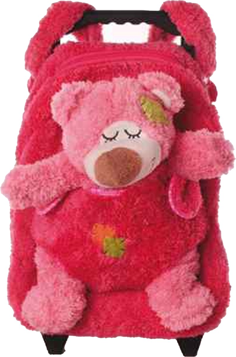Inware Rugzaktrolley kinderkoffer - pluche beer knuffel - kunststof/polyester - 35 x 25 x 13 cm