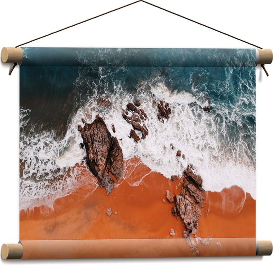 Textielposter - Water - Zee - Stenen - Zand - Strand - 40x30 cm Foto op Textiel