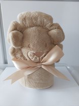 Baby dekentje fleece met geborduurde knuffel LEEUWTJE - Super leuk als Kraamcadeau of Babyshower