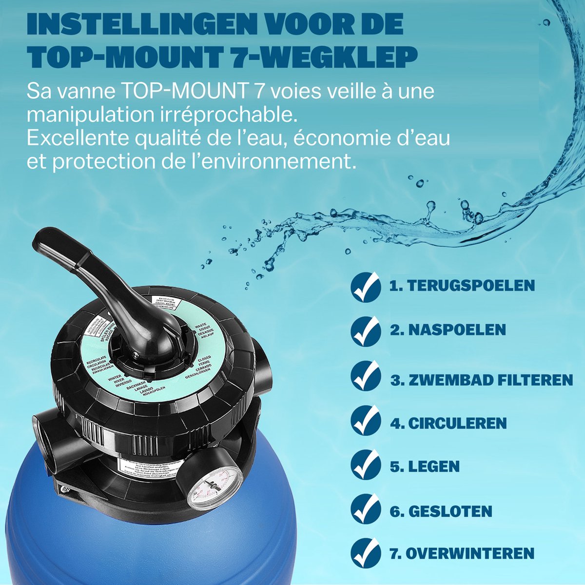Monzana Zandfiltersysteem 10.200 l/h - 7 Wegklep Ø32-38mm Blauw – foto 3