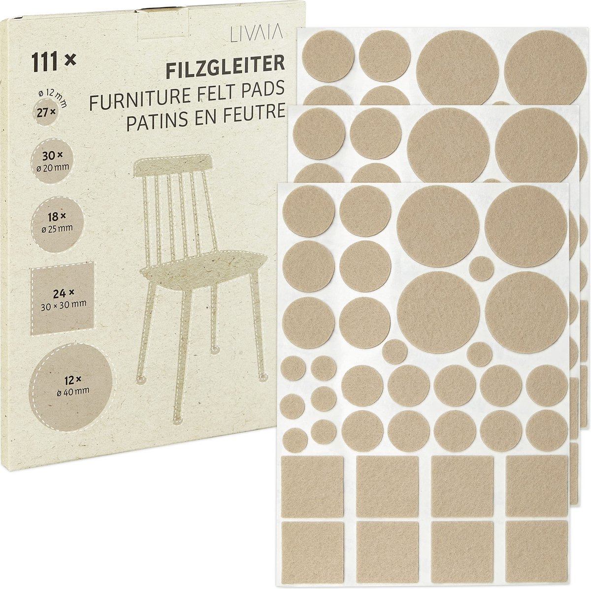 Balinco Viltglijders Zelfklevend, vilten mat om op maat te knippen, stoelglijders, krasbescherming, meubelglijders voor zware meubels, isolatiemat, 20x15cm, dikte 5mm, Set van 9