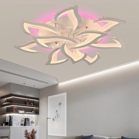 LuxiLamps - 10 Sterren RGB - Plafondlamp - Ambient Light - Wit - Afstandsbediening - Smart Lamp - Dimbaar Met App - Woonkamerlamp - Moderne lamp - Plafonniere
