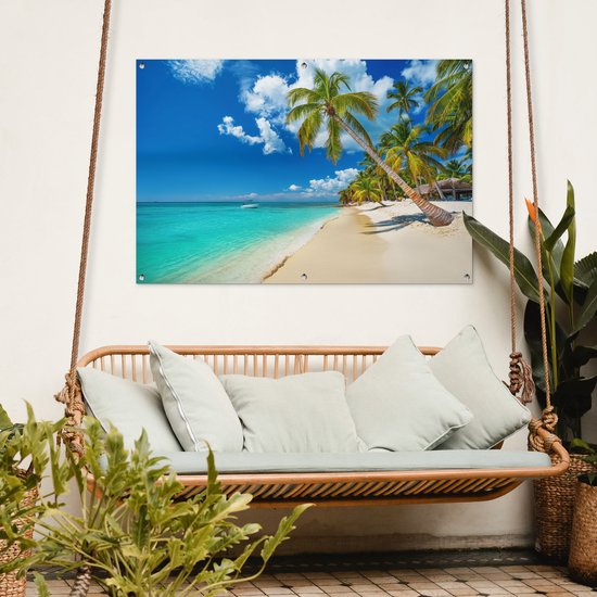 Affiche jardin - Toile jardin - Posters de jardin extérieur - Plage - Mer - Bateau - Palmier - 120x80 cm - Jardin
