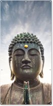 Schuttingposter Boeddha hoofd - Buddha - Lucht - Spiritueel - Meditatie - 100x200 cm - Tuindoek