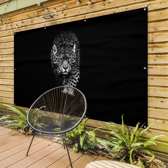 Décoration murale Animaux - Zwart - Léopard - Wit - Sauvage - 180x120 cm - Poster jardin - Toile jardin - Poster extérieur