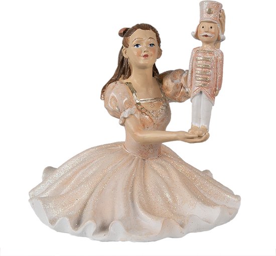 Clayre & Eef Beeld Ballerina 13 cm Roze Polyresin Kerstdecoratie