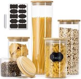 Voorraadpotten met bamboe deksel, set van 5 Voorraaddozen van Glas, luchtdicht, BPA-vrij, voor in de Keuken