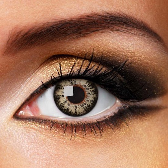 Foto: Fashionlens kleurlenzen glossy brown jaarlenzen met lenshouder bruine contactlenzen