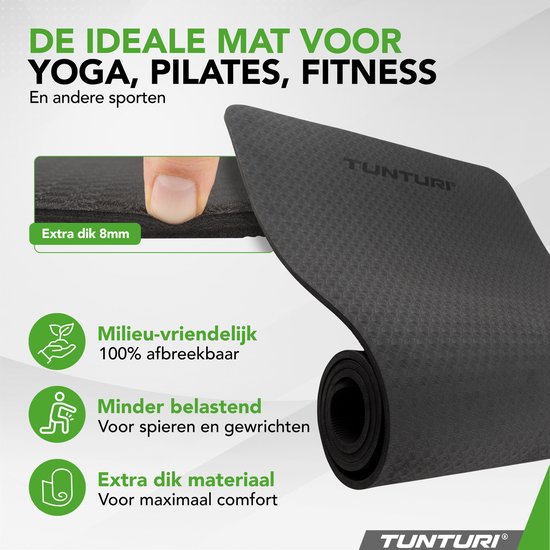 Tunturi Yoga Mat 8mm - Pilates mat - Extra dikke fitness mat - 183x61x0,8 cm - Incl Draagtas - Ecologisch materiaal - Eenvoudig te reinigen - Zwart van Tunturi — afbeelding 4