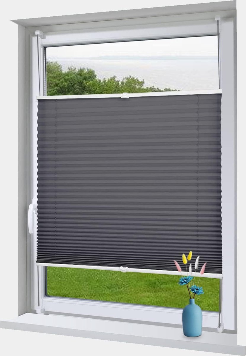 Plissé rolgordijn Klemmfix zonder bore light doorlatend Crushed Look Vouwgordijn voor ramen en deuren Easyfix Grijs 105x130cm