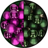 Decoris -kerstballen 32x st - mix donkergroen/paars - 4 cm - kunststof - kerstversiering