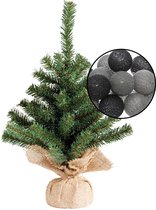 Mini sapin de Noël artificiel vert - avec ampoules mix noir/gris - H45 cm