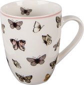 Clayre & Eef Mug 350 ml Blanc Rose Porcelaine Papillons Tasse à thé