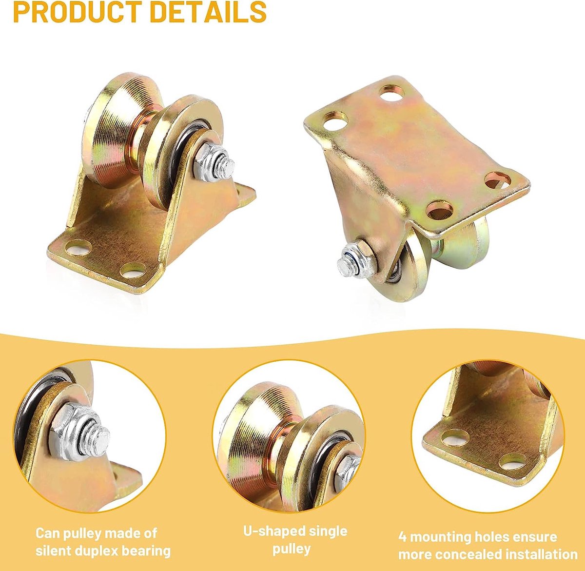Set Van 2 U-wielen Kabelrollenset Met Kogellagers, Staalkabels Voor Schuifpoorten Touwen U Groef 48 Mm Katrol Hefkraan Roestvrij Staal Katrol Draagkracht 200 Kg Voor Magazijn Rolpoort