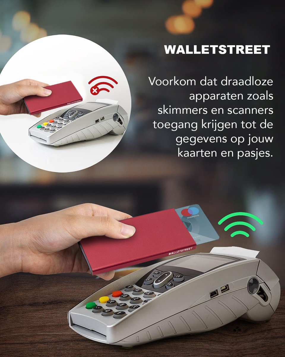 Walletstreet Uitschuifbare Pasjeshouder - Walletstreet Aluminium Creditcardhouder Card Protector Anti-Skim/ RFID Card Protector 8 Pasjes – Rood — cadeau in Mode & Accessoires - foto 4
