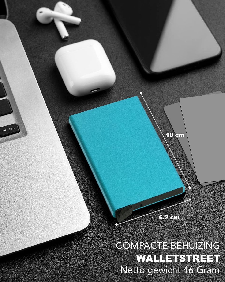 Walletstreet Uitschuifbare Pasjeshouder - Walletstreet Aluminium Creditcardhouder Card Protector Anti-Skim/ RFID Card Protector 8 Pasjes – Blauw — cadeau in Mode & Accessoires - foto 2