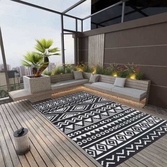 vidaXL - Buitenkleed - 190x290 - cm - polypropeen - zwart van VidaXL — afbeelding 3
