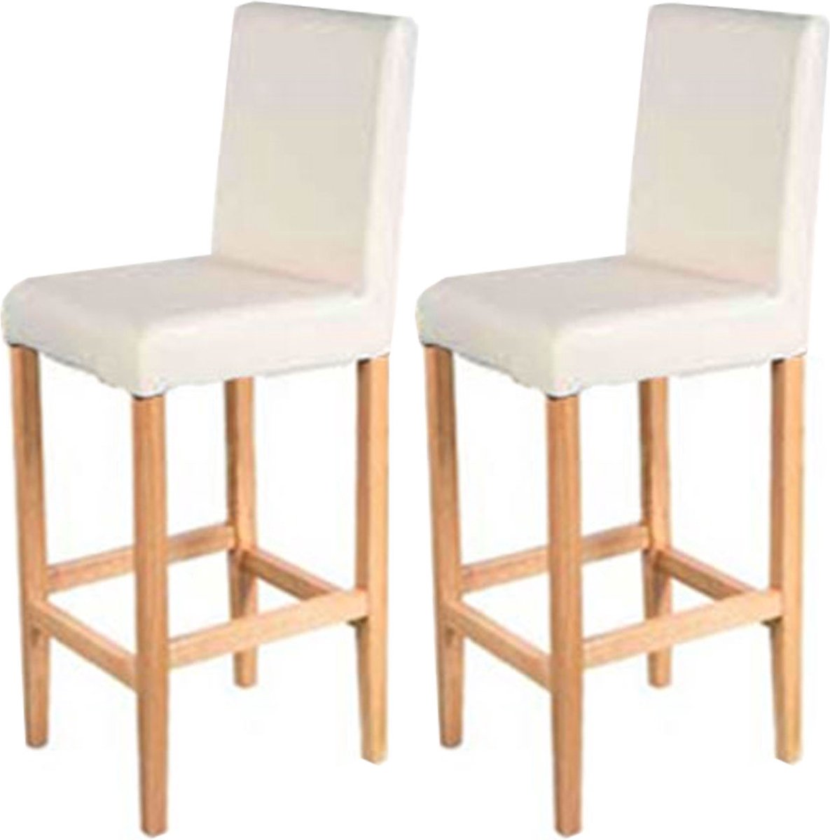 MCW Set van 2 barkrukken Vicenza, barkruk counter stool, hout + LEATHER ~ crème, lichtgekleurde poten