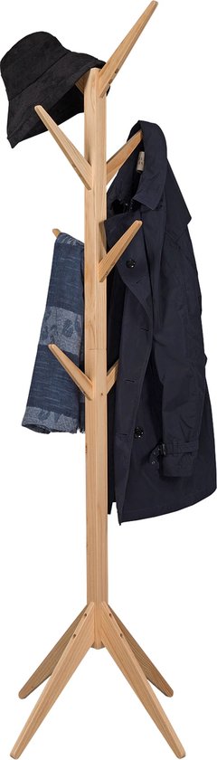 Porte-manteau sur pied Abha - 8 patères - Porte-manteau sur pied - Bois Premium - 180cm - Marron
