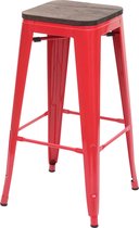 Barkruk MCW-A73 incl. houten zitting, barkruk tegenkruk, metaal industrieel ontwerp stapelbaar ~ rood